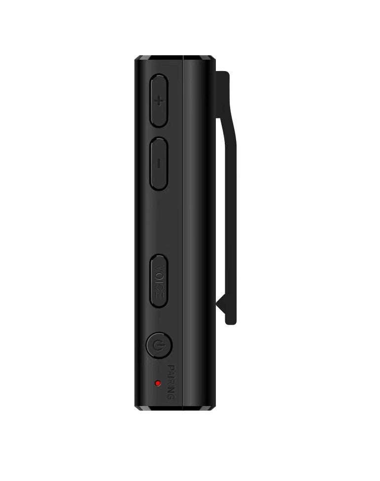 Black PocketDrum adapter with volume controls, voice button, power button, and pairing indicator light.